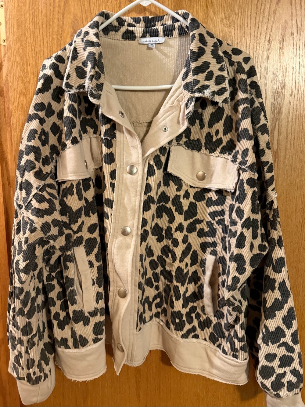 white birch Leopard Corduroy Shacket in Beige and Black